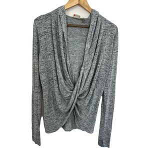 Zella Cross X Drape Heather Gray Long Sleeve Hooded Knit Top Small
